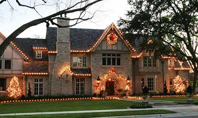 Home Decorated with Christmas Lights