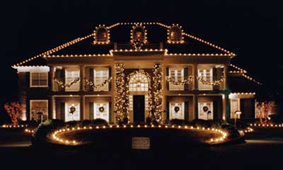 Home Decorated with Christmas Lights