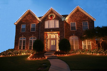 Home Decorated with Christmas Lights